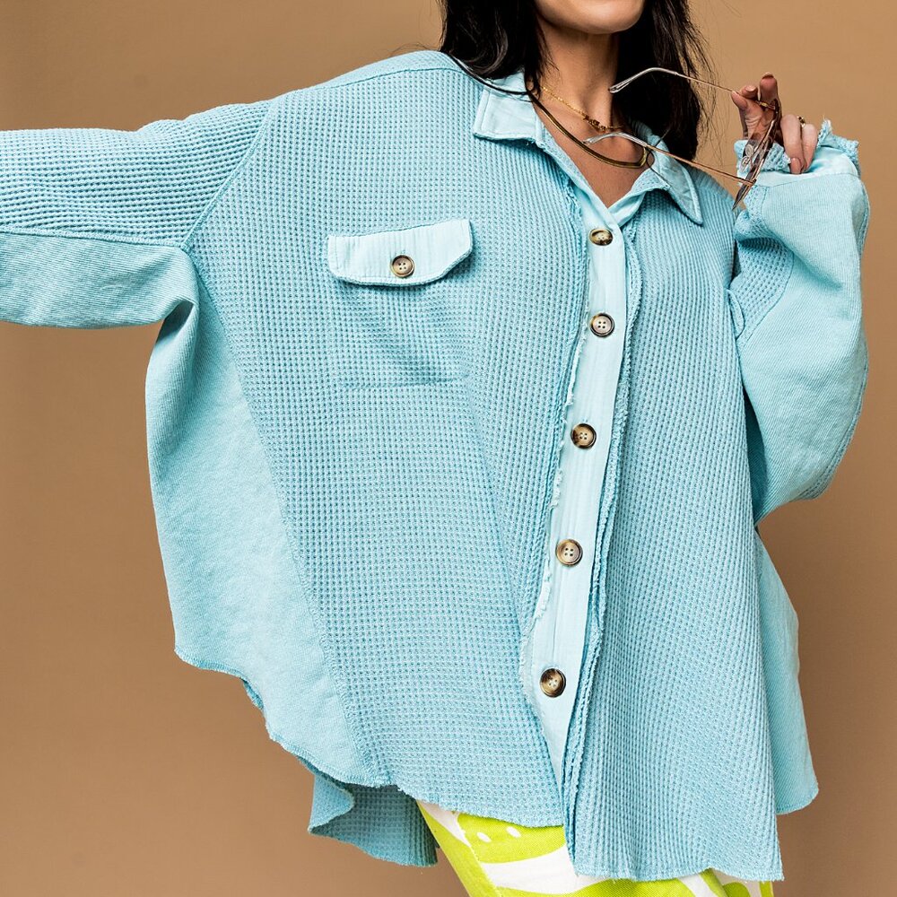 Dressed in LALA Light Blue Waffle Knit Jacket